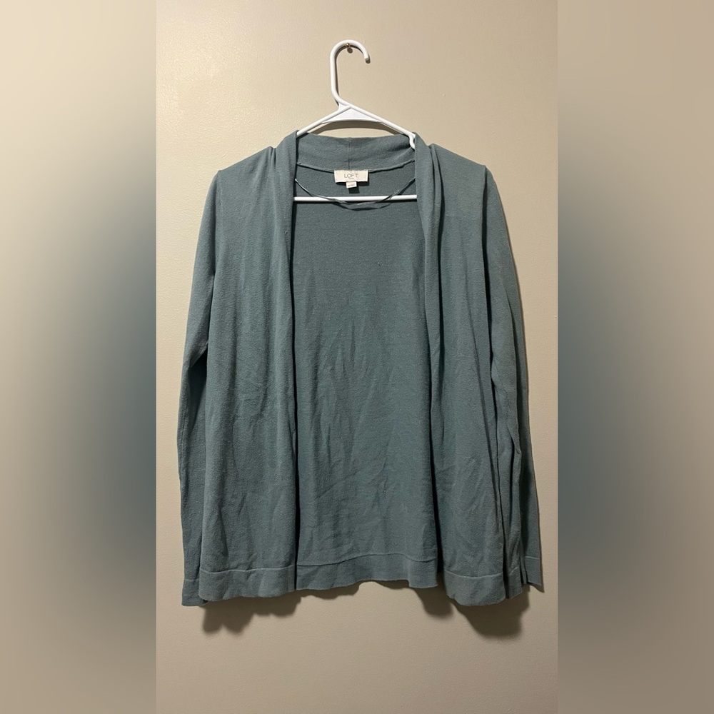 LOFT super soft cardigan teal/gray xs